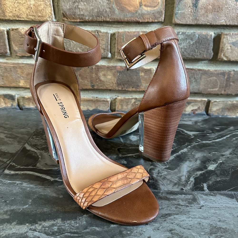 Brown Leather Block Heel Sandal